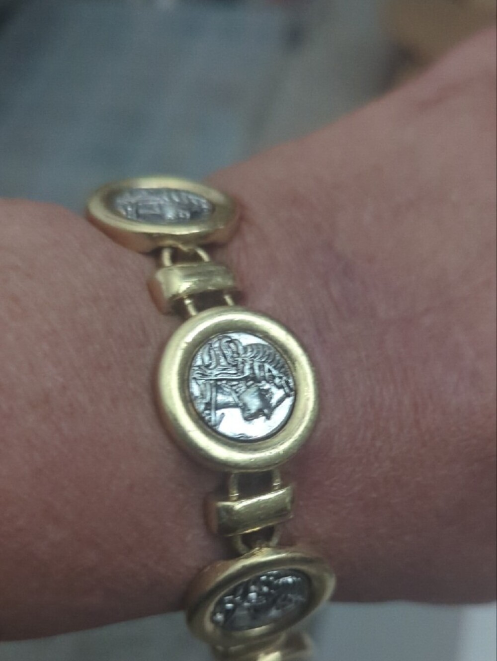 Two-Tone Coin Link Bracelet - Gold and Silver Women’s Jewelry - Picture 5 of 6
